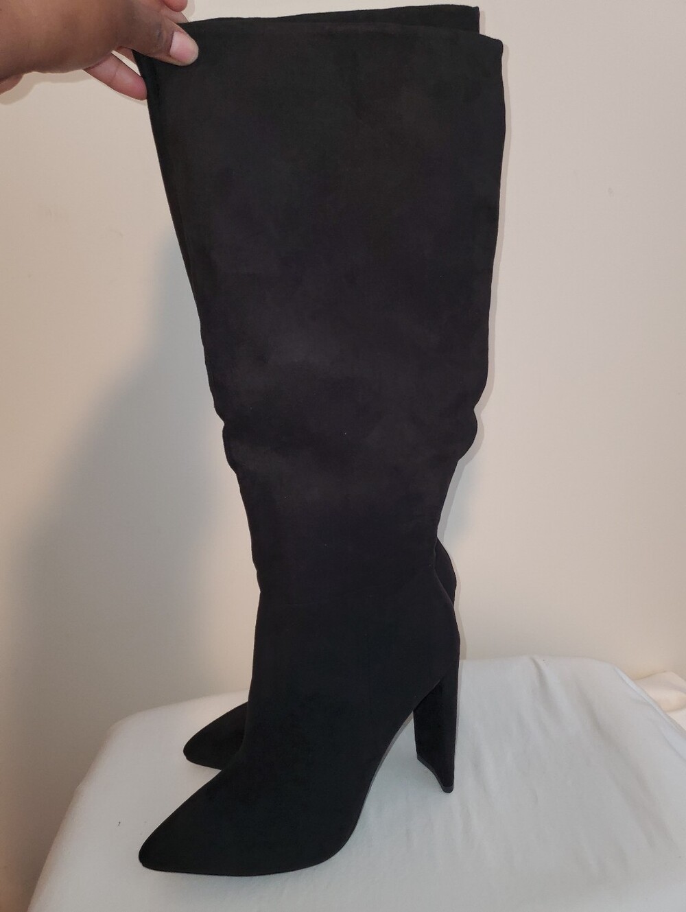 JustFab Black Over-the-Knee Pointed-Toe Suede Boots